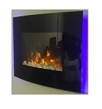 1.8kW Black Curved Glass Screen Wall Mounted Fire Flame Effect Fireplace with 7...