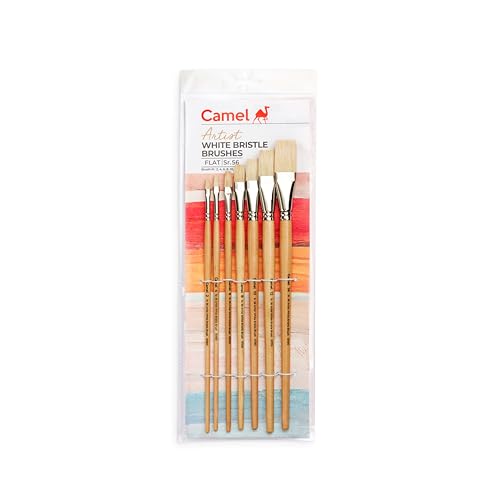 Image of Camel Paint Brush Series 56 - White Bristle Flat, Set of 7