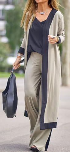 Women's Casual 3 Piece Lounge Sets Splicing Tank Tops Long Sleeve Cardigan Wide Leg Pants Sweatsuit2