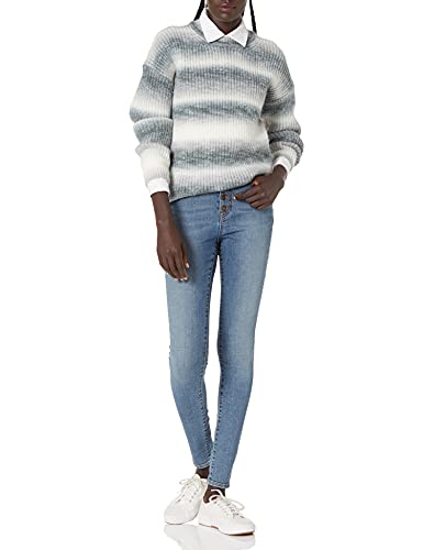 Image of Cable Stitch Women's Ombre Space-Dyed Crewneck Sweater - Long Sleeve Color Block Rainbow Striped Pullover Top