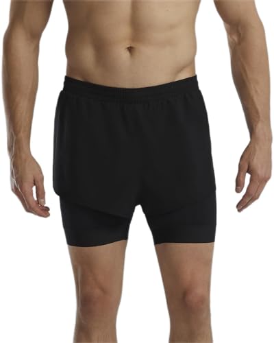 TYR Men’s Trunks with Compression Liner Swim Lap Shorts, Black/Black, S
