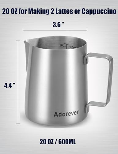 Image of Milk Frothing Pitcher, 20oz Stainless Steel Milk Frother Cup Steaming Pitcher, Cappuccino Espresso Accessories Coffee Bar Barista Tools, Metal Steamer Cup Milk Jug with Latte Art Pen, Matte Steel