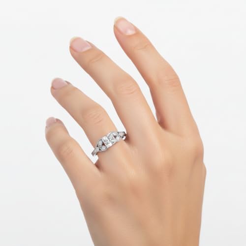 Image of Choose Your Gemstone Split Band Antique Ring Sterling Silver Princess Shape Side Stone Engagement Rings Minimal Modern Design Birthday Wedding Gift US Size 4 to 12