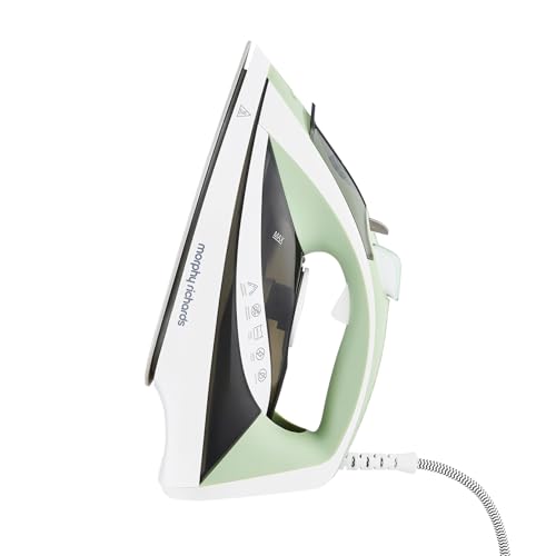Morphy Richards Steamflow Turbo Steam Iron Non Stick Ceramic Soleplate 35g Output Temperature Controls Anti-Scale and Drip 450ml Water Tank 2.5M Cable 2400W Green and Grey 302010