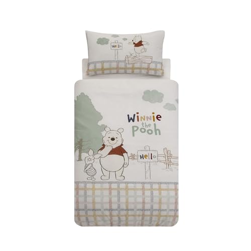 Disney Home Winnie The Pooh Parure de lit réversible pour Enfant 100 x 135 cm Taie d'oreiller 40 x 60 cm Motif Ourson et porcelet Naturel