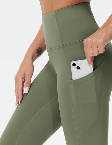 Image of THE GYM PEOPLE Thick High Waist Yoga Pants with Pockets, Tummy Control Workout Running Yoga Leggings for Women