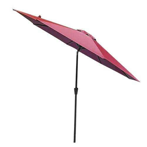 270cm Outdoor Garden Parasol, Tilt Balcony Umbrella, Market Table Umbrella with Hand Crank, 8 Ribs for Patio Beach Pool Lawn Backyard Deck(Color:Red)