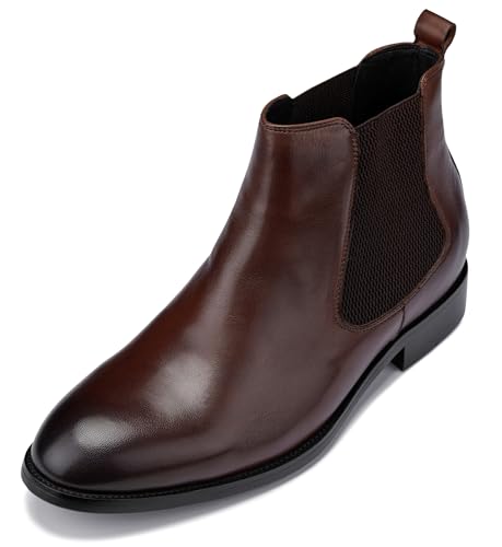 Image of CALTO Men's Invisible Height Increasing Elevator Shoes - Premium Leather Slip-on Chelsea Boots - 2.8 Inches Taller