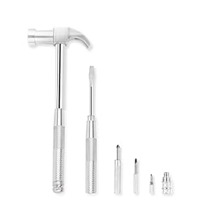 YOUMI 6 in 1 Silver Hammer & Screwdriver Tool Multitool Set Claw Hammer with Anti-Slip Grip Handle Slotted/Flat Head Phillips Screwdriver Nail Puller Best Gift for Family Friends Colleagues