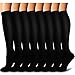 6 Pairs Knee High Graduated Compression Socks For Women and Men - Best Medical, Nursing, Travel & Flight Socks - Running & Fitness - 15-20mmHg (Small/Medium, Black)