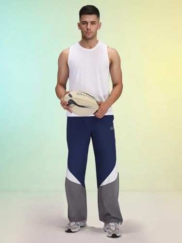 Image of CHKOKKO Men's Nylon Track Pants with Colorblock Design | Lightweight Breathable Sports Pant | Relaxed Fit Activewear for Workout, Training & Everyday Comfort