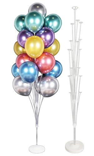 MOMENT 1 Set Balloon Stand Kit 130cm Table Balloon Holder Plastic with Base and 13pcs Balloon Cups and Sticks for Birthday Baby Shower Wedding Graduation Party Decorations 1.3M Height