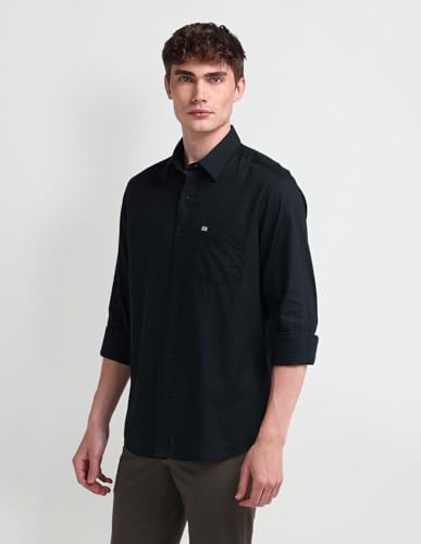 Image of Arrow Sport Men Slim fit Cotton Solid Long Sleeves Semi-Cutaway Collar Shirt