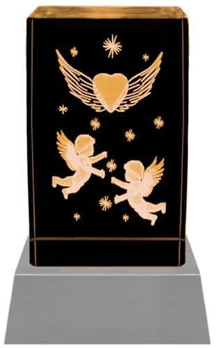 Kaltner Präsente Stimmungslicht - Das perfekte Geschenk: LED Kerze/Kristall Glasblock / 3D-Laser-Gravur/Engel Deko, Engelsfigur, Putte, Dekoengel, Lichtdeko, Nachtlicht