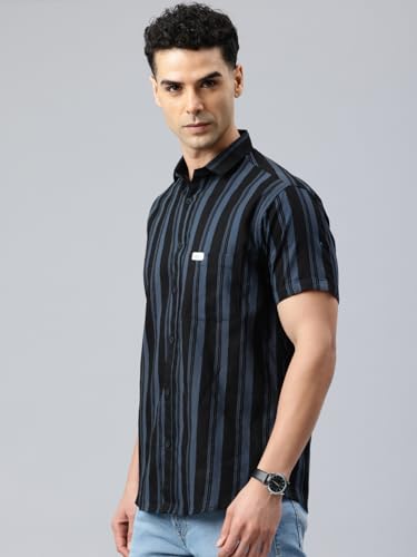 Image of Majestic Man Men Slim Fit Cotton Striped Half Sleeve Casual Shirt