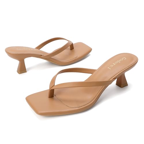 Image of Goderci Kitten Flip Flop Thong Low Heels for Women Square Open Toe Slip On Heeled Sandals