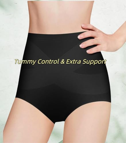 FancyTwig Women's Stylish High Waisted Cotton Breathable Thin Underwear Full Coverage Tummy Control Briefs 4 Pack (US, Alpha, Large, Regular, Regular, Black,Black,Black,Black) - image 2