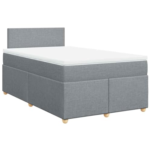 SooIarix Cama con somier con colchón, gris claro, 120 x 190 cm, tela, núcleo de muelles ensacados, somier de láminas, protector de colchón suave, marco de cama robusto, cómoda cama familiar