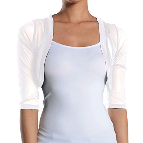 Image of Fashion Secrets Junior`s Sheer Chiffon Bolero Shrug Jacket Cardigan 3 /4 Sleeve (XX-Large, White)