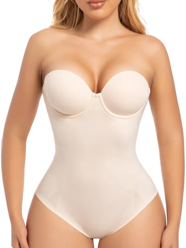 Slimers Strapless Shapewear Seamless Bodysuit - Tummy Control Sculpt Body Shaper : Removable Straps Butt Lifting Shapewear