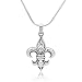 925 Sterling Silver Filigree Fleur De Lis Pendant Necklace, 18 inch Snake Chain