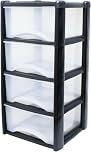 Neat. 4 Plastic Storage Drawers, Space-Saving Draws for Office & Home, Drawers Storage Unit - Durable Plastic Storage Draws - Storage Drawers Unit - H80cm x L39cm x W39cm - Black/Clear
