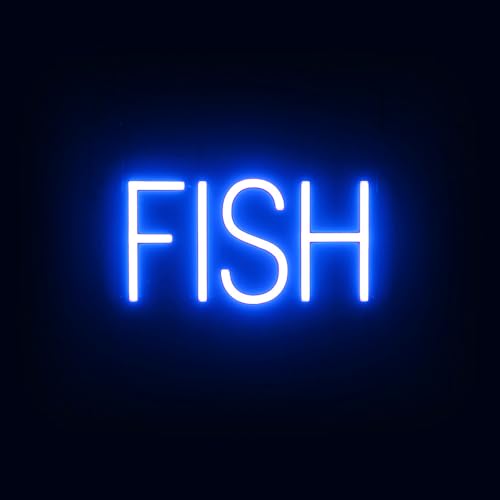 Image of SpellBrite LED Neon FISH Sign for Business - Blue, 14 inch x 6 inch | Ultra-Bright Click-Together Signage for Restaurants, with Visibility from 500 Feet - 8 Animations, 6 Brightness Settings