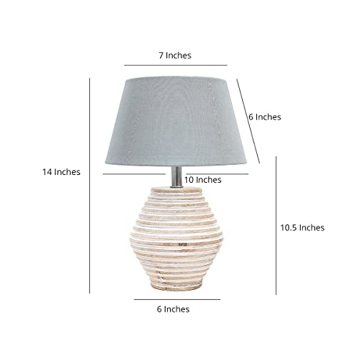 Image of PineCraft International Atury Table Lamp with Shade Night Lamp for Living Room, Study Room, Bedroom & Home Decor Gift Item 14 inch Height Wooden Study Lamp with Grey Shade