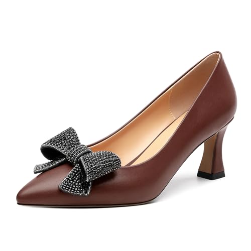 Image of Heels for Women Closed Patent Pointed Toe Bow Pumps Slip on Kitten Low Heels Wedding Party Dress Office Shoes 2.5Inch