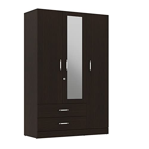 Image of Wakefit Wardrobe | 1 Year Warranty | Engineered Wood Almirah, Cupboard for Clothes Storage | 3 Door, Mirror, 1 Drawer, 1 Hanging Space | Organza Plus - Wenge