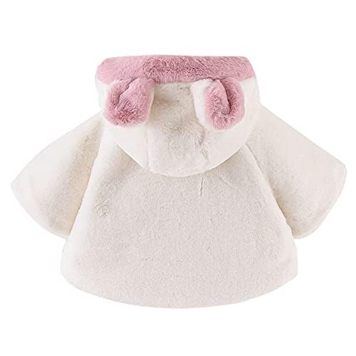 Bold N Elegant Girl's Soft Furry Warm Winter Hooded Party Poncho Short Length Jacket Coat with 3D Plush Toy Bear Patch (White, 2-3 Years) - Image 2 thumbnail