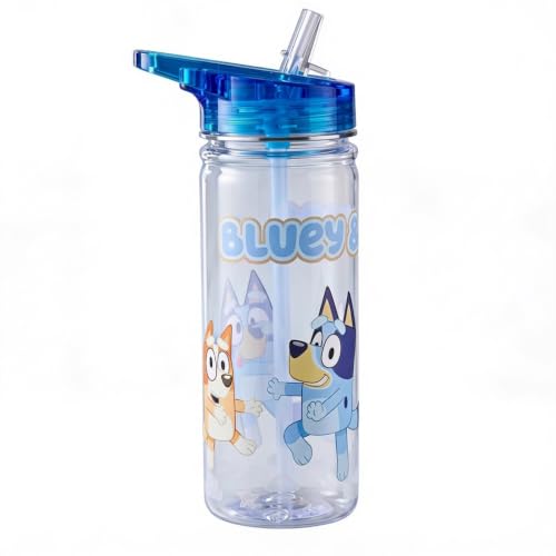 Bluey & Bingo Kids Water Bottle 580ml Leakproof Straw Cup with Carry Handle Ecozen BPA-Free Reusable Bottle for Boys & Girls Durable Flip Lid (Blue Bluey and Bingo)