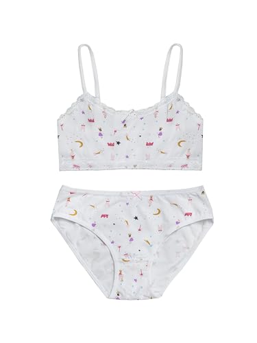 Conjunto de lingerie para menina e menina, de algodão, conjunto de sutiã e cuecas, cód. 6281, Branco e ouro.