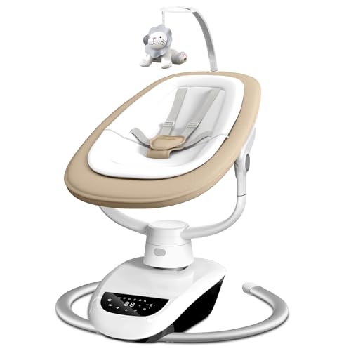 Image of Angelbliss Baby Swing with Custom Motion, 3D-Motion Electric Swing with 6 Unique Motions & 4-Speeds, Bluetooth Enabled, 13 Preset Lullabies (Beige)
