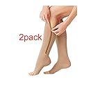 iEase 2 Pairs Compression Socks Women 15-20 mmhg Open Toe Leg Support Stocking Knee High Socks with Zipper