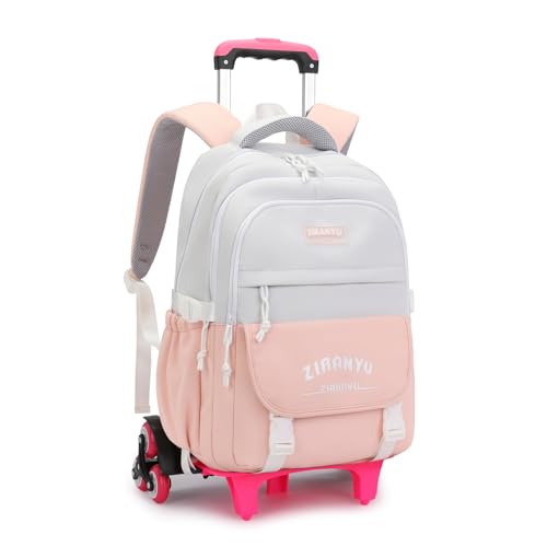 Mildame Rolling Backpack for Girls Boys School Backpack with Wheels Kids Wheeled Bookbag Pink Roller Back Pack