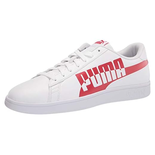 PUMA Tênis masculino Smash V2 Max casual - preto, Puma Branco-Alto Risco Vermelho, 8