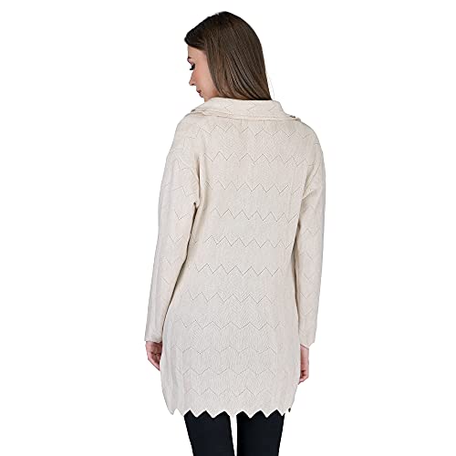Image of LADY WILLINGTON Women Woolen Double Collar Daffodil Fabric Cardigan Winter Wear Pure Wool Cardigan for Women Free Size Long Cotty Warm Cardigans with Side Pockets