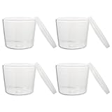 MOTHNUR Vasos de Cristal Transparentes 200 Ml Tapa a Prueba de Fugas, Juego de 4 Piezas, Boca Ancha para Leche, Zumo y Pudín, Tazas Multiusos para Cocina y Comedor