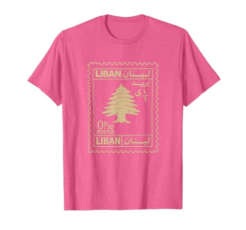 Lebanon Post Stamp Design Featuring Liban Cedar and Lebanese T-Shirt, Men, Pink Heather, Small