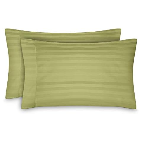 RENAURAA 500 Thread Count Pima Blend Long Staple, 2 Piece Standard Size Pillow Case Set, Smooth & Soft Sateen Weave, Hotel Quality (Stripe Tan, Standard Pillowcase) Cover