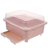 Zerodeko Cutlery Storage Box Flatware Storage Case Organizer with Lid Home Water Filter Dry Dish Rack Dish Drainer with Cover Household Dish Rack Pink Drainage Pp Tableware