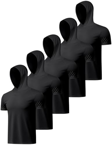 5 Pack Men's Short Sleeve Shirt UPF 50+ Sun Protection Hoodie Shirts Quick Dry Lightweight for Running Workout Hiking Fishing