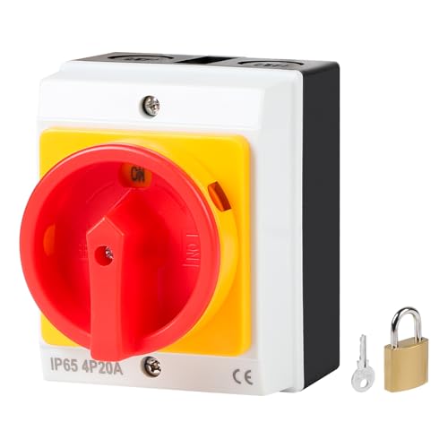 SWAWIS 20A Interruptor Principal Giratorio con Carcasa 4 Polos IP65 Contactos de Plata