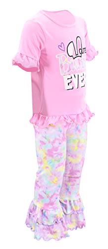 Image of Unique Baby 2 Piece Girls Double Ruffle Leggings Outfit with Short Sleeve Shirt Kid and Toddler Clothes Set