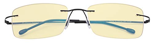 CessBlu Blue Light Blocking Glasses for Men Reading Computer Anti Glare UV Eyeglasses Flexible Rimless Yellow Filter(Black)