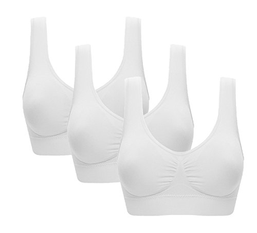 Vermilion Bird Women's 3 Pack Seamless Comfortable Sports Bra with Removable Pads White 4XL