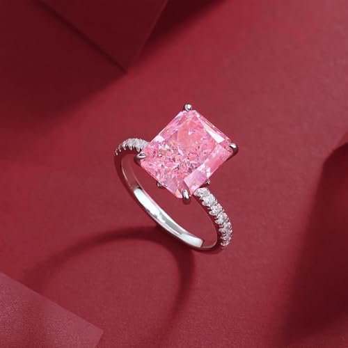 5CT Radiant Cut Pink Lab Created Diamond Ring, 18k White Gold Plate Engagement Ring for Women, D Color VVS1 Clarity Colored Diamonds Anniversary Promise Rings4