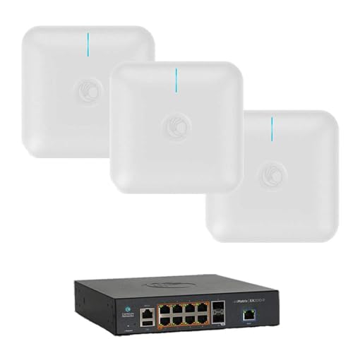 Image of Cambium cnPilot Indoor Access Point E410 802.11ac Wave 2 Dual Band no PoE Injector (FCC) 3-Pack w /cnMatrix EX2010-P Intelligent Ethernet PoE Switch 2 SFP Fiber Ports and 8 PoE+ Ports