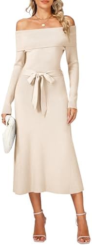 Sweater Dress for Women Fall 2025 Off The Shoulder Long Sleeve Ri...